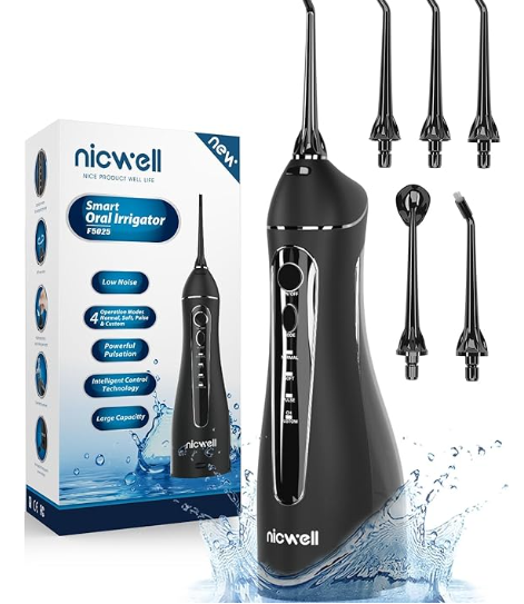 Nicwell Water Dental Flosser Teeth Pick - Cordless Portable 4 Modes Rechargeable Flossers Oral Irrigator IPX7 Waterproof Travel Gum Floss Cleaner Deep Cleaning Flossing Picks for Home Daily Shower